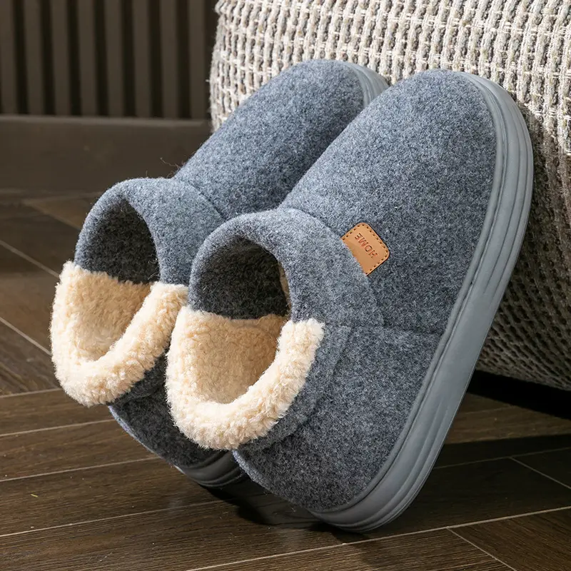 Autumn and Winter Middle-Aged and Elderly Women's Plush Non-Slip Bag Heel Fleece-Lined High-Top Warm Thick-Soled Winter Cotton Slippers for Men - Image 5
