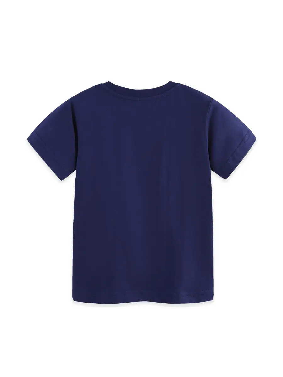 Dinosaur Cartoon Kids T-Shirt Navy Blue Short Sleeve