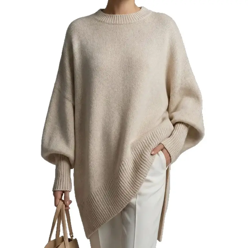 European and American Cross-Border 2026 Autumn and Winter Round Neck Pullover Knitwear for Women Amazon Loose Lazy Style Solid Color Women's Sweater