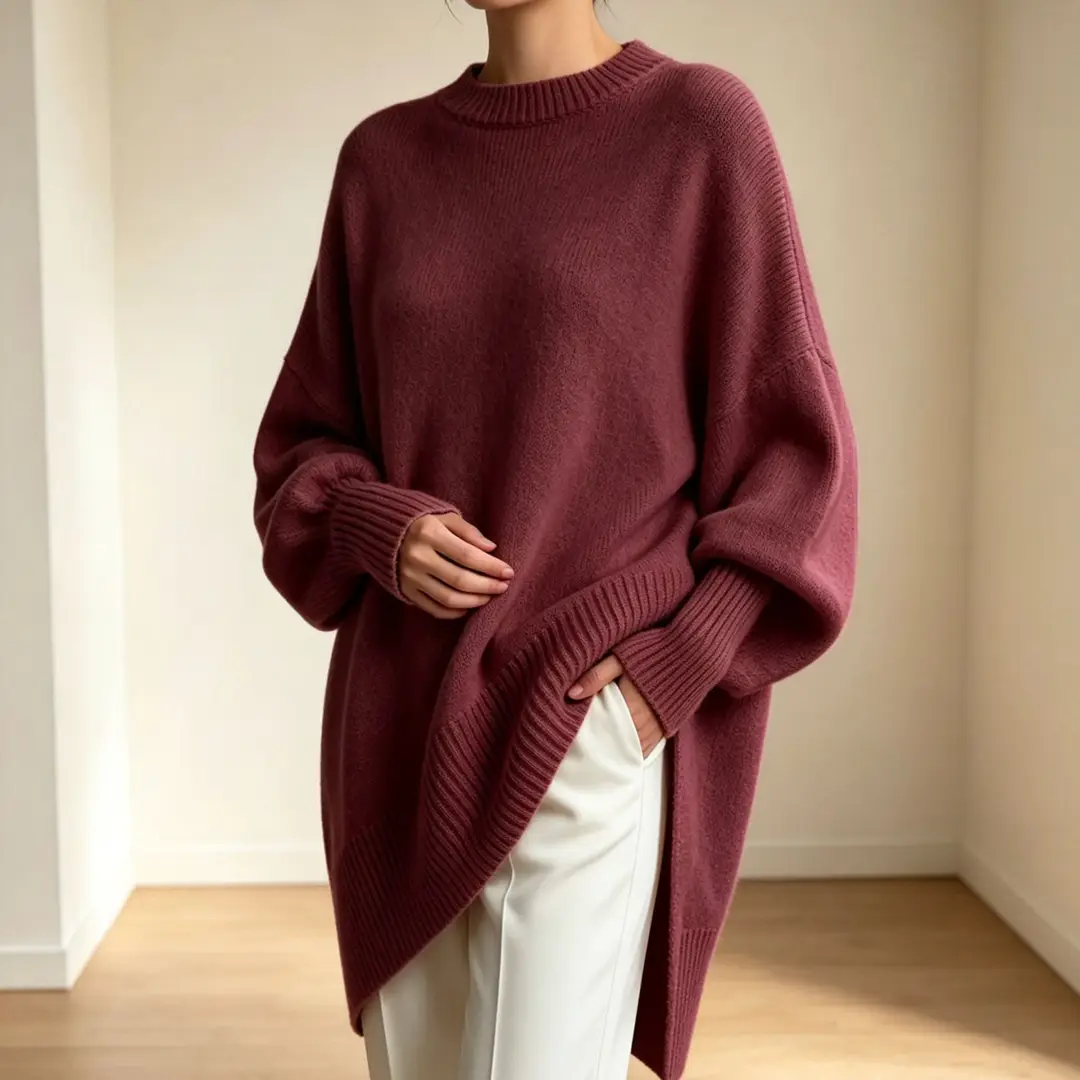 European and American Cross-Border 2026 Autumn and Winter Round Neck Pullover Knitwear for Women Amazon Loose Lazy Style Solid Color Women's Sweater