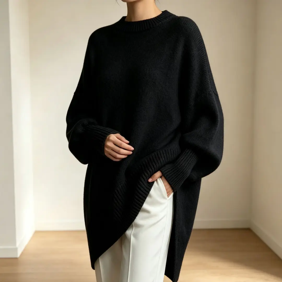 European and American Cross-Border 2026 Autumn and Winter Round Neck Pullover Knitwear for Women Amazon Loose Lazy Style Solid Color Women's Sweater