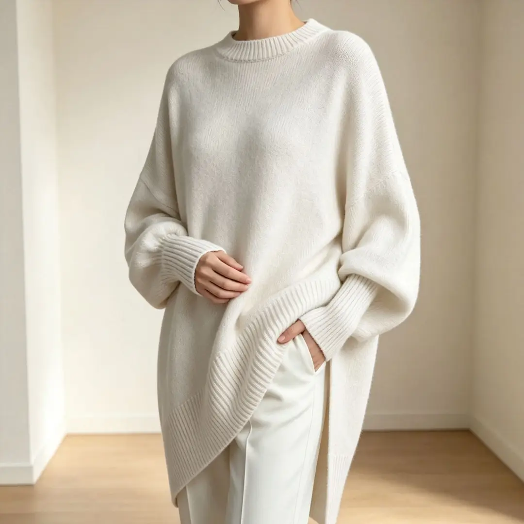 European and American Cross-Border 2026 Autumn and Winter Round Neck Pullover Knitwear for Women Amazon Loose Lazy Style Solid Color Women's Sweater