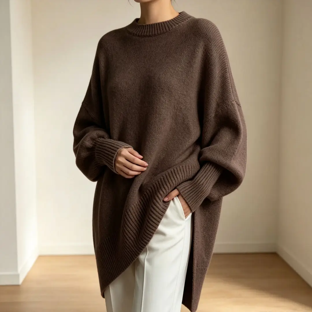 European and American Cross-Border 2026 Autumn and Winter Round Neck Pullover Knitwear for Women Amazon Loose Lazy Style Solid Color Women's Sweater