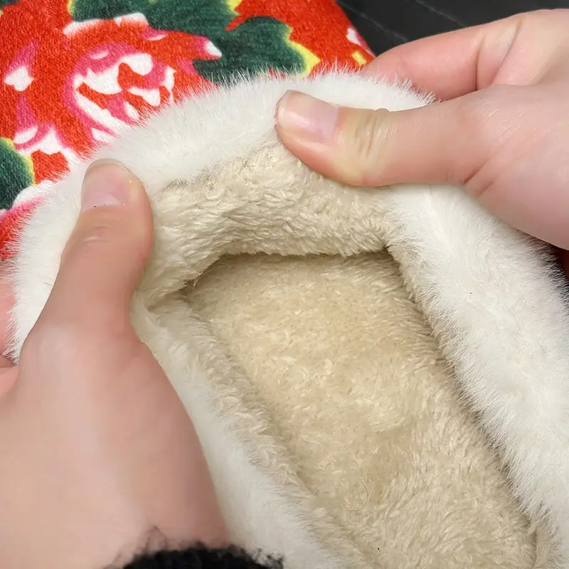Northeastern Large Floral Cotton Slippers for Women, 2025 Autumn and Winter New Style, Fleece-Lined, Warm, Thick-Soled, Non-Slip Cotton Slippers - Image 5