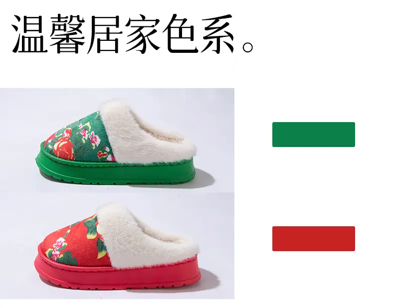 Northeastern Large Floral Cotton Slippers for Women, 2025 Autumn and Winter New Style, Fleece-Lined, Warm, Thick-Soled, Non-Slip Cotton Slippers — feature 8