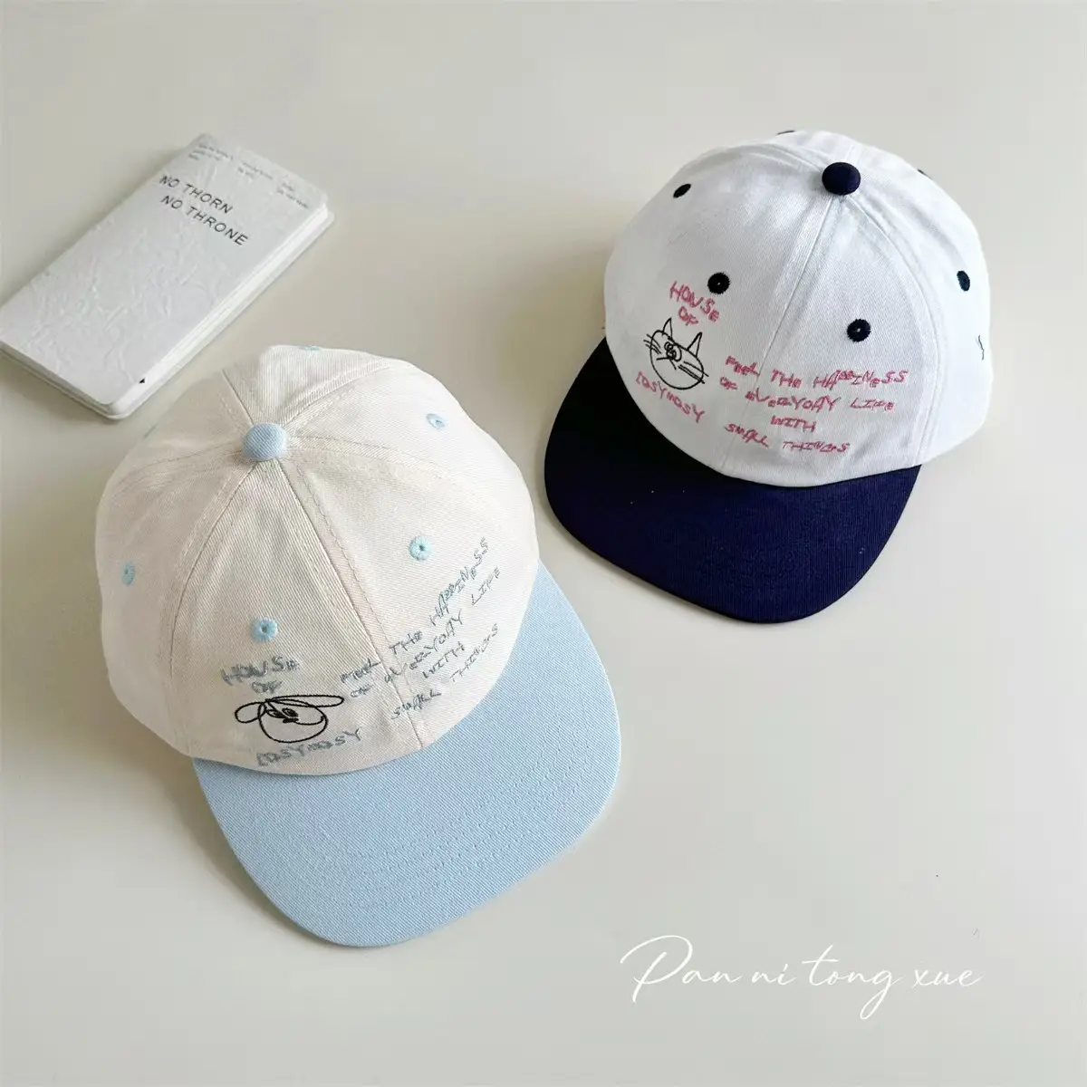 Cat Letter Embroidered Baseball Cap White Blue - Image 5