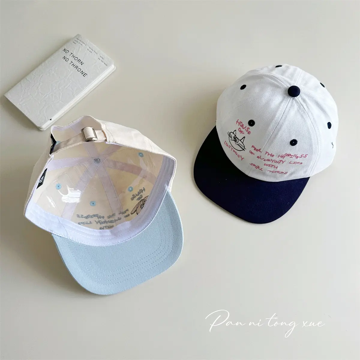 Cat Letter Embroidered Baseball Cap White Blue - Image 7