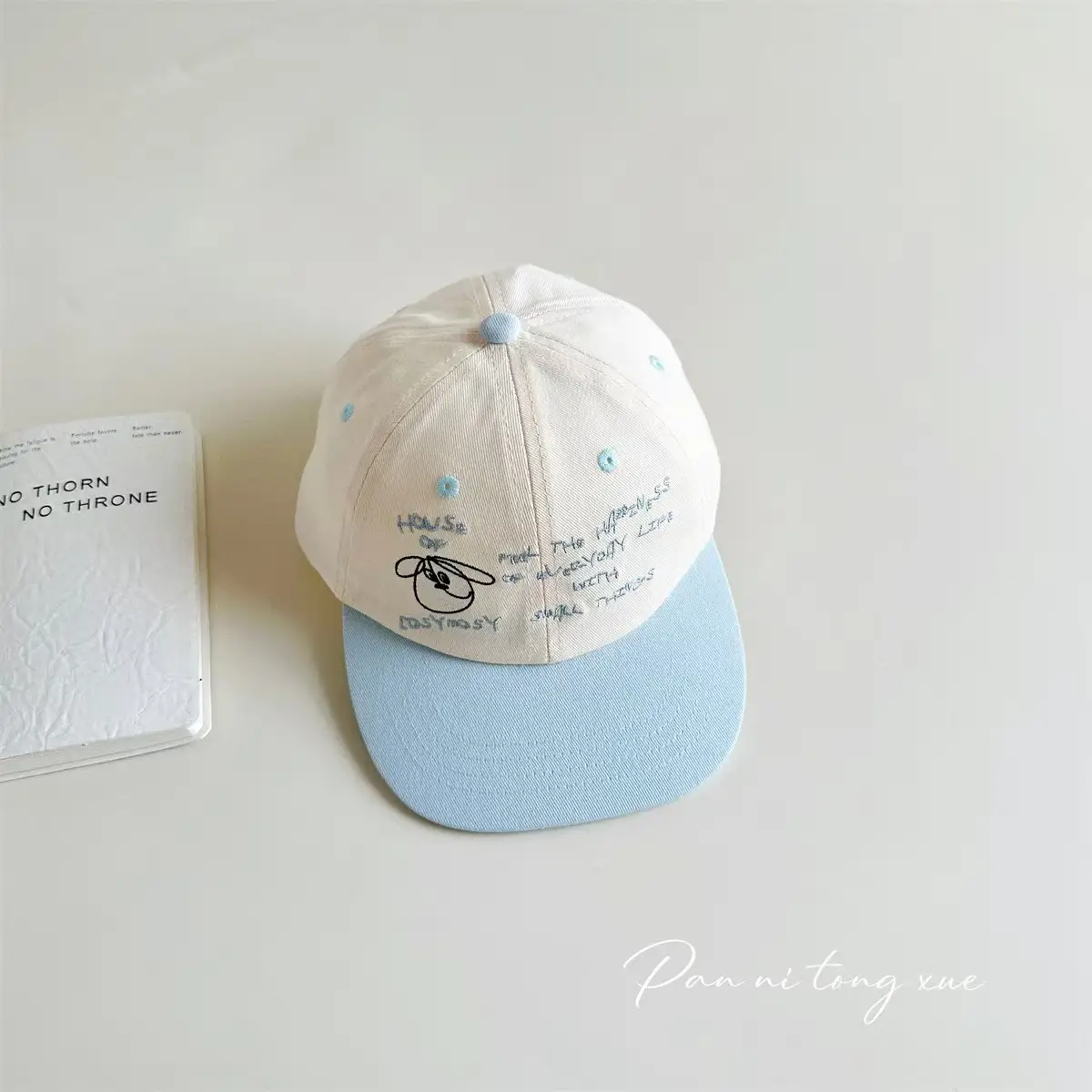 Cat Letter Embroidered Baseball Cap White Blue - Image 8
