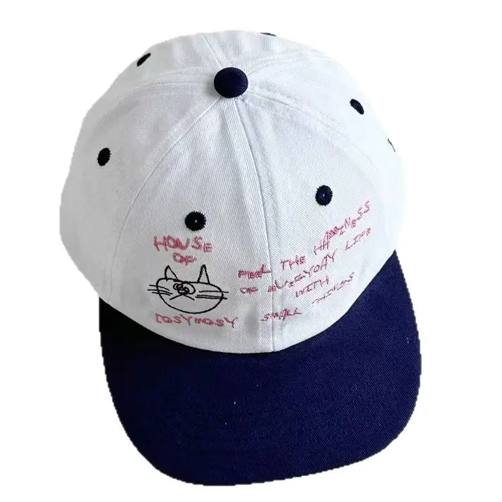 Cat Letter Embroidered Baseball Cap White Blue - Image 9