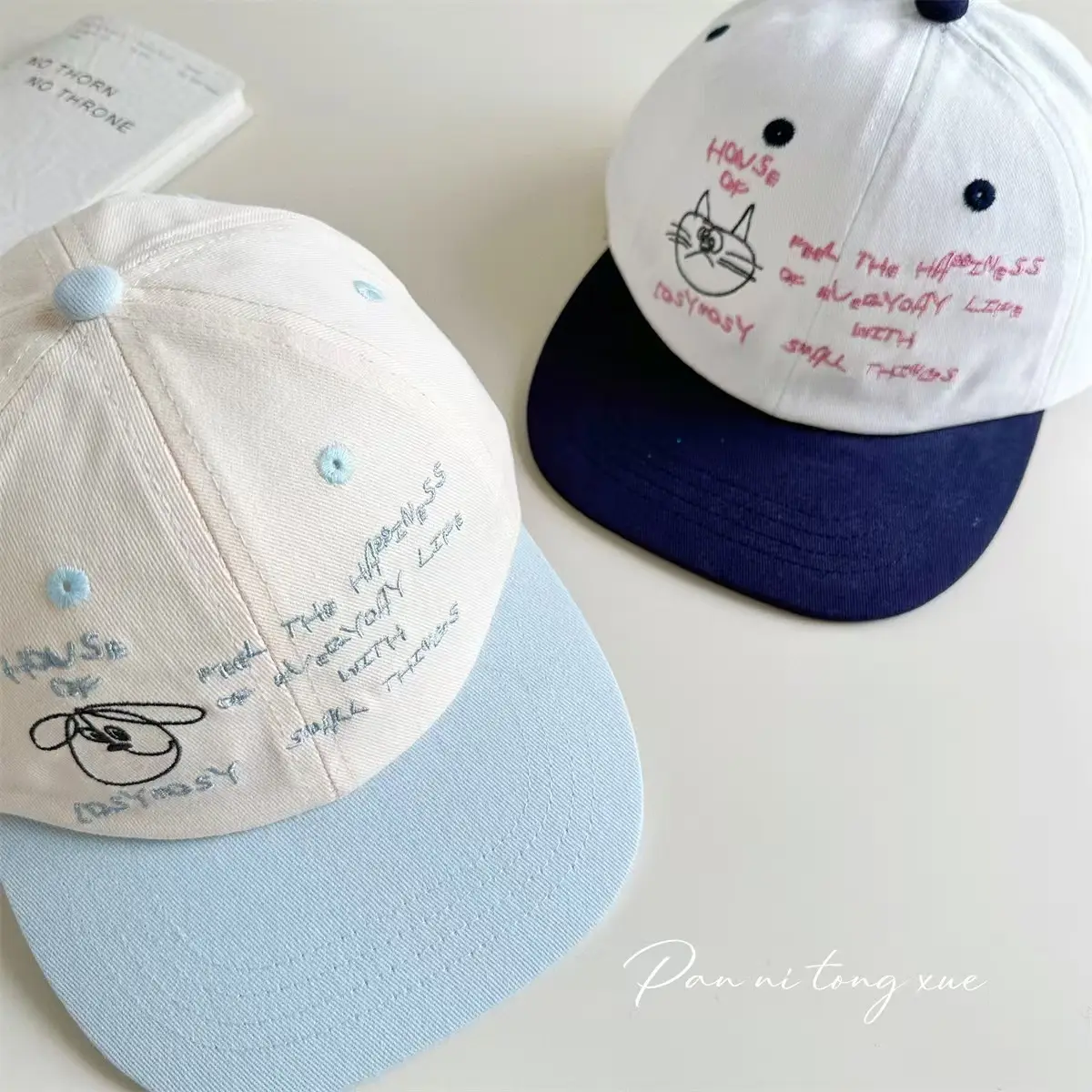 Cat Letter Embroidered Baseball Cap White Blue — feature 4