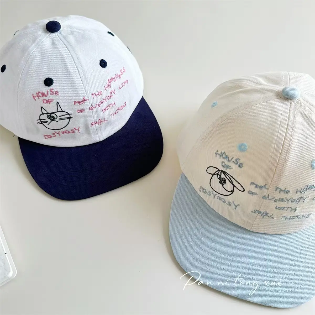 Cat Letter Embroidered Baseball Cap White Blue — feature 5