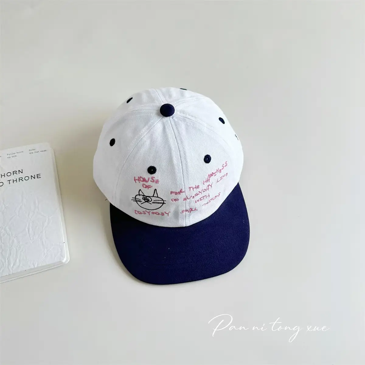 Cat Letter Embroidered Baseball Cap White Blue - Image 3