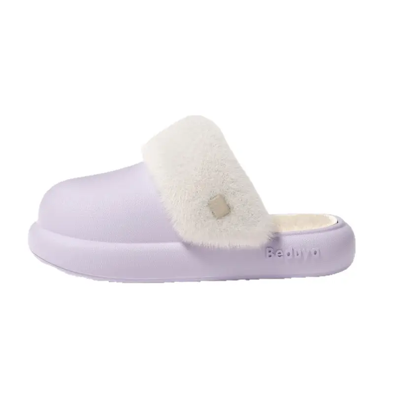 Waterproof Cotton Slippers for Women, Made of Eva Eco-Friendly Material, Simple Style, Winter Plush-Lined for Warmth, Anti-Odor Cotton Slippers for Men, Home Use, Free Shipping