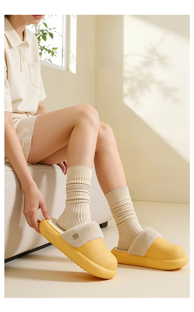 Waterproof Cotton Slippers for Women, Made of Eva Eco-Friendly Material, Simple Style, Winter Plush-Lined for Warmth, Anti-Odor Cotton Slippers for Men, Home Use, Free Shipping — feature 7