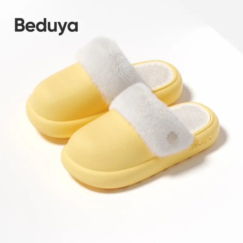 Waterproof Cotton Slippers for Women, Made of Eva Eco-Friendly Material, Simple Style, Winter Plush-Lined for Warmth, Anti-Odor Cotton Slippers for Men, Home Use, Free Shipping