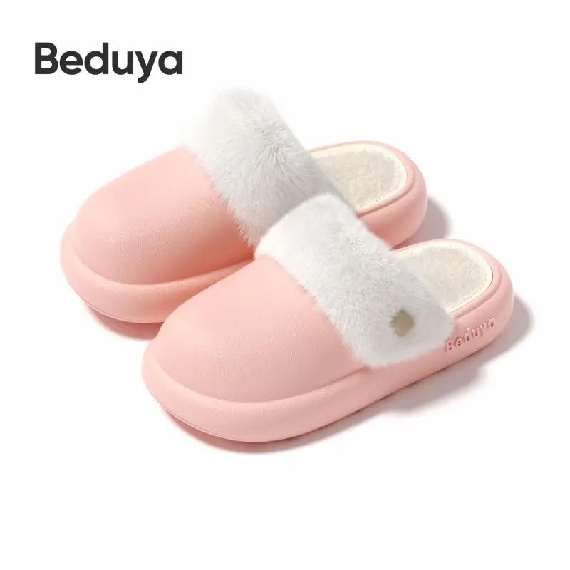 Waterproof Cotton Slippers for Women, Made of Eva Eco-Friendly Material, Simple Style, Winter Plush-Lined for Warmth, Anti-Odor Cotton Slippers for Men, Home Use, Free Shipping