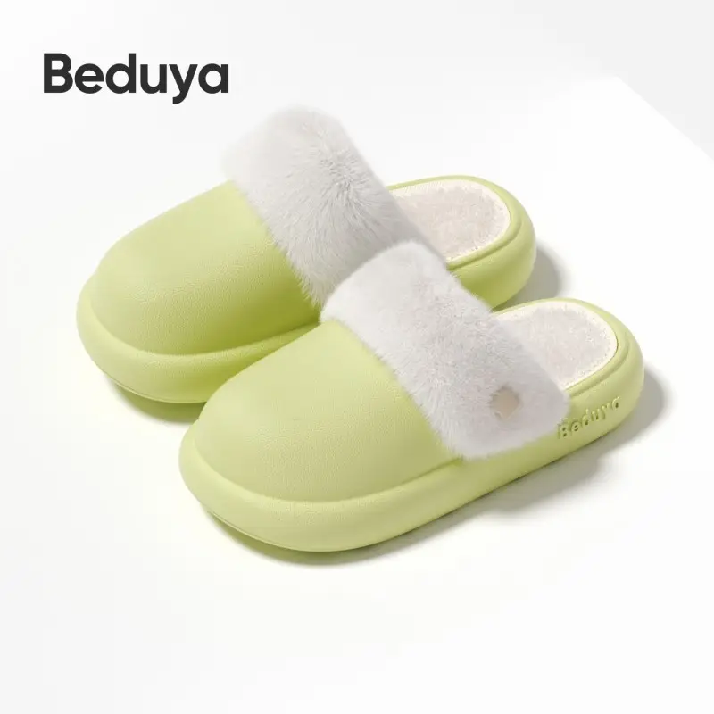 Waterproof Cotton Slippers for Women, Made of Eva Eco-Friendly Material, Simple Style, Winter Plush-Lined for Warmth, Anti-Odor Cotton Slippers for Men, Home Use, Free Shipping