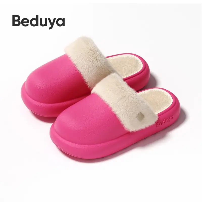Waterproof Cotton Slippers for Women, Made of Eva Eco-Friendly Material, Simple Style, Winter Plush-Lined for Warmth, Anti-Odor Cotton Slippers for Men, Home Use, Free Shipping