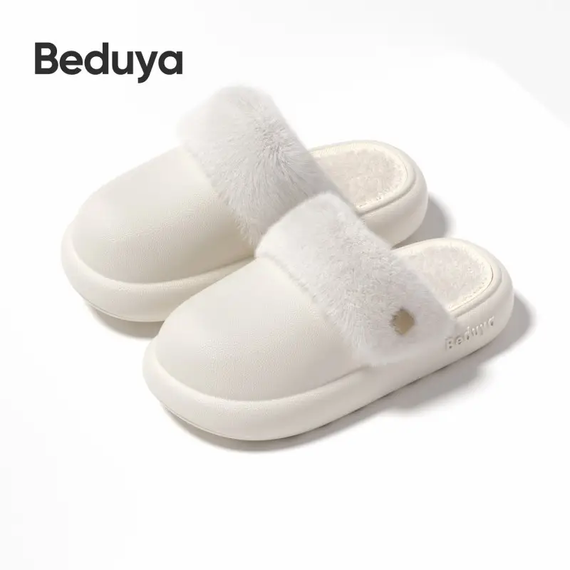 Waterproof Cotton Slippers for Women, Made of Eva Eco-Friendly Material, Simple Style, Winter Plush-Lined for Warmth, Anti-Odor Cotton Slippers for Men, Home Use, Free Shipping