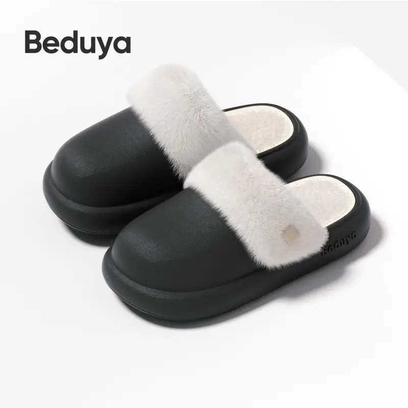 Waterproof Cotton Slippers for Women, Made of Eva Eco-Friendly Material, Simple Style, Winter Plush-Lined for Warmth, Anti-Odor Cotton Slippers for Men, Home Use, Free Shipping