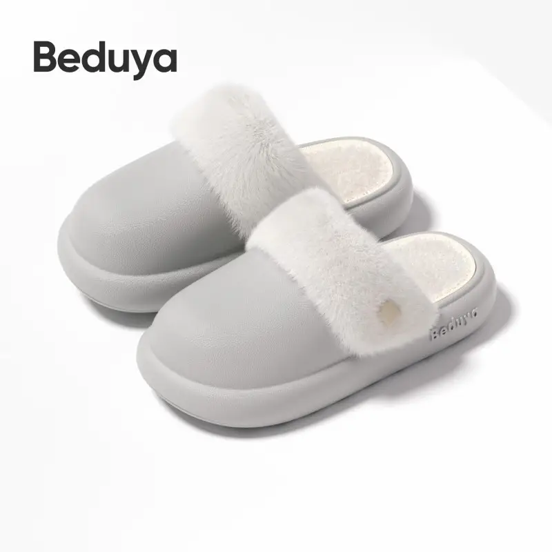 Waterproof Cotton Slippers for Women, Made of Eva Eco-Friendly Material, Simple Style, Winter Plush-Lined for Warmth, Anti-Odor Cotton Slippers for Men, Home Use, Free Shipping