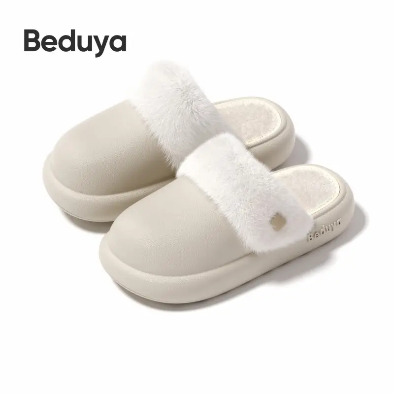 Waterproof Cotton Slippers for Women, Made of Eva Eco-Friendly Material, Simple Style, Winter Plush-Lined for Warmth, Anti-Odor Cotton Slippers for Men, Home Use, Free Shipping