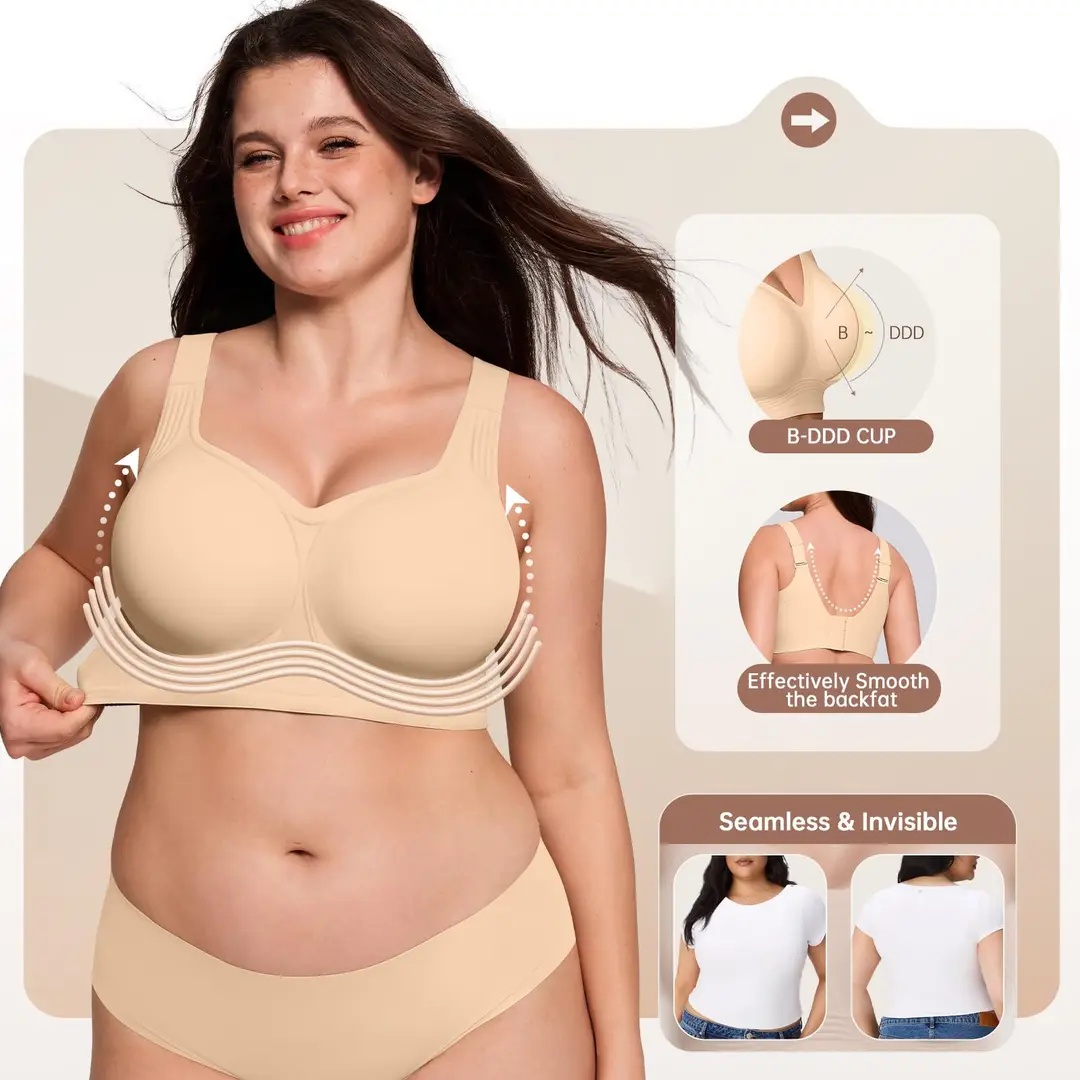 Foreign Trade Soft Support Large Bust Bra for Women, Seamless Thin Style, Wireless Bra, Push-Up Comfortable Bra for Plus-Size Women, Jelly Bra