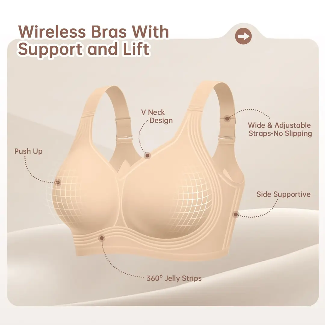 Foreign Trade Soft Support Large Bust Bra for Women, Seamless Thin Style, Wireless Bra, Push-Up Comfortable Bra for Plus-Size Women, Jelly Bra