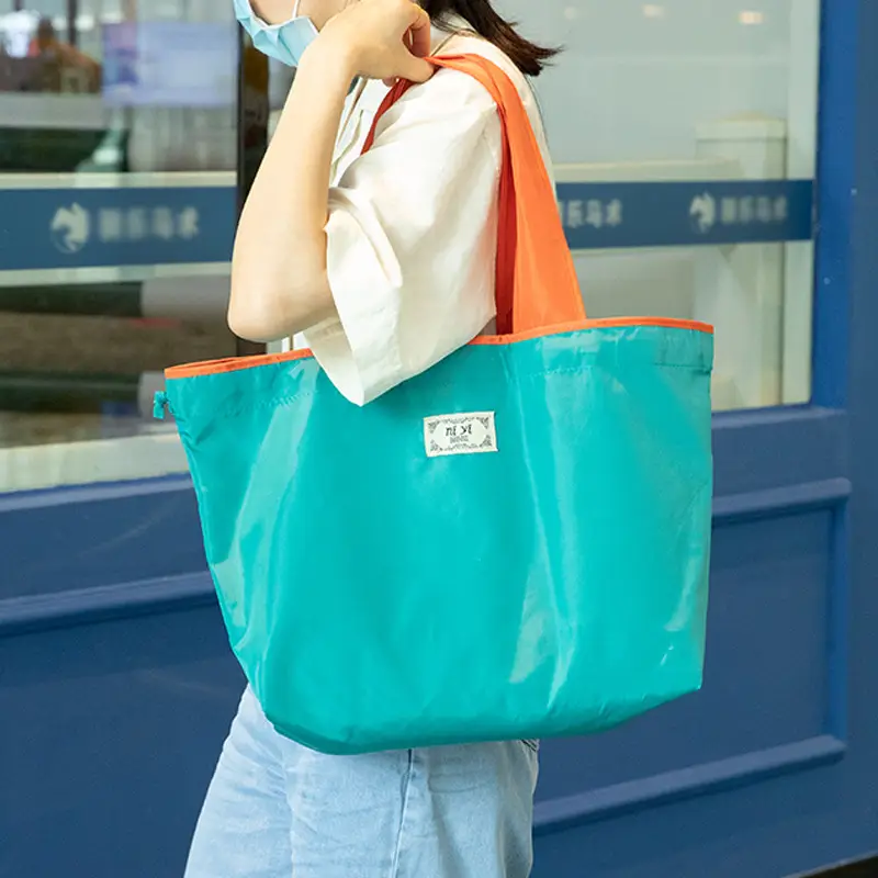Eco-Foldable Shoulder Tote Bag Purple Green Large Capacity
