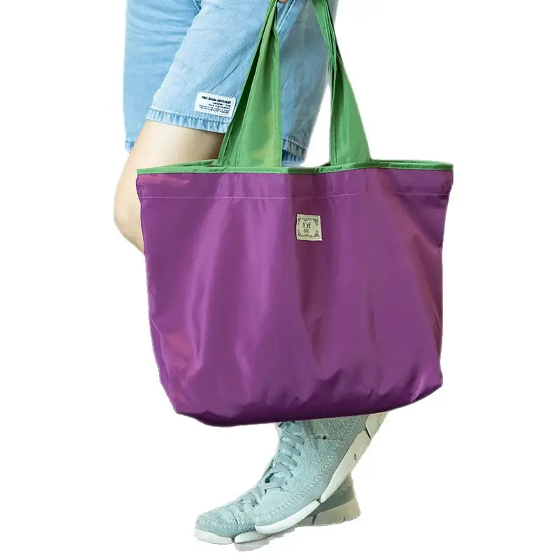 Eco-Foldable Shoulder Tote Bag Purple Green Large Capacity