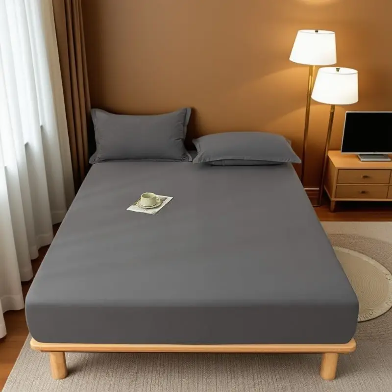 E-Commerce Dropshipping Cross-Border Skin-Friendly Fitted Sheet Solid Color Brushed Single Fitted Sheet Mattress Cover Dustproof Protective Cover for Foreign Orders