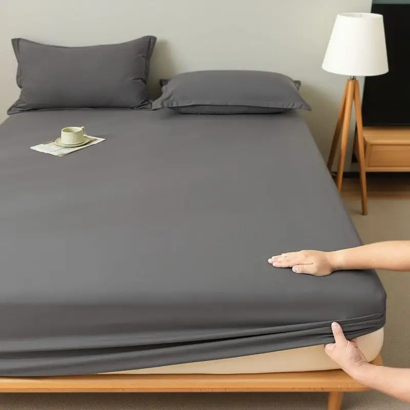 E-Commerce Dropshipping Cross-Border Skin-Friendly Fitted Sheet Solid Color Brushed Single Fitted Sheet Mattress Cover Dustproof Protective Cover for Foreign Orders
