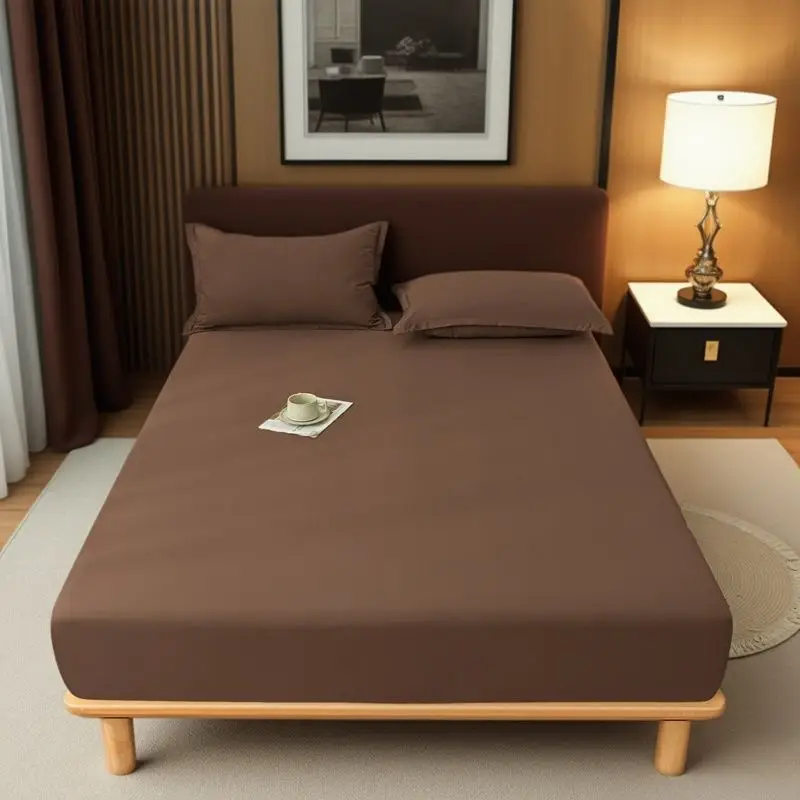 E-Commerce Dropshipping Cross-Border Skin-Friendly Fitted Sheet Solid Color Brushed Single Fitted Sheet Mattress Cover Dustproof Protective Cover for Foreign Orders