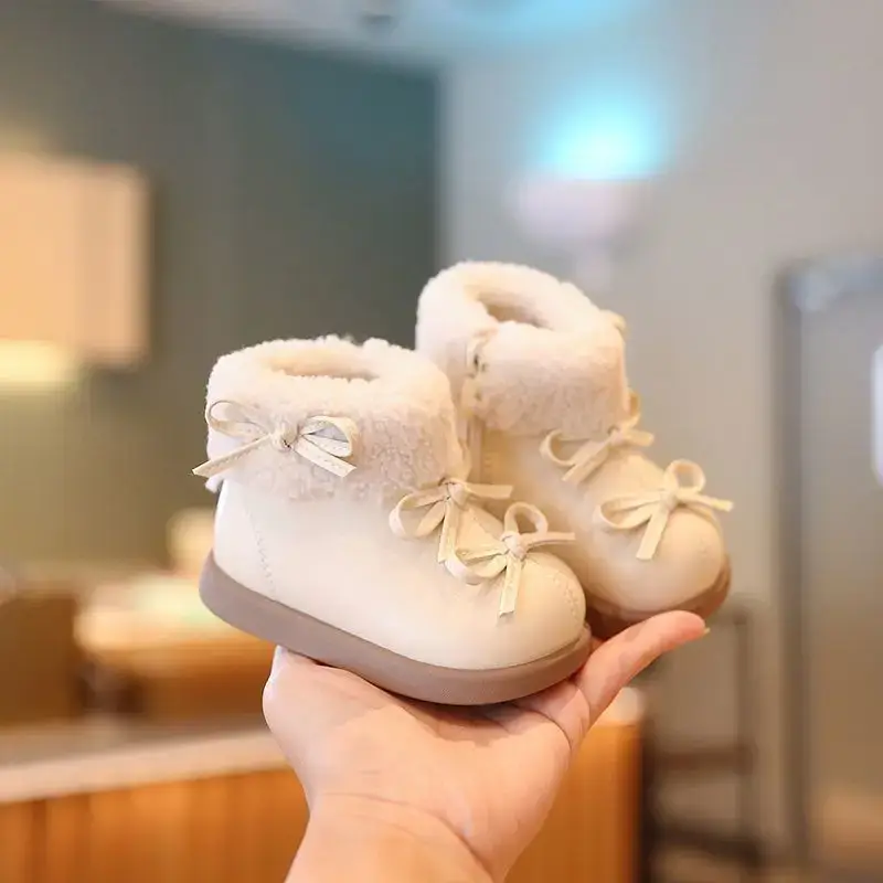 Baby Girl Fleece Lined Snow Boots Brown White