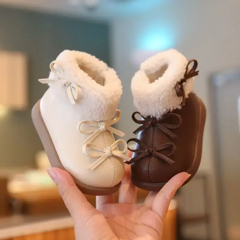 Baby Girl Fleece Lined Snow Boots Brown White
