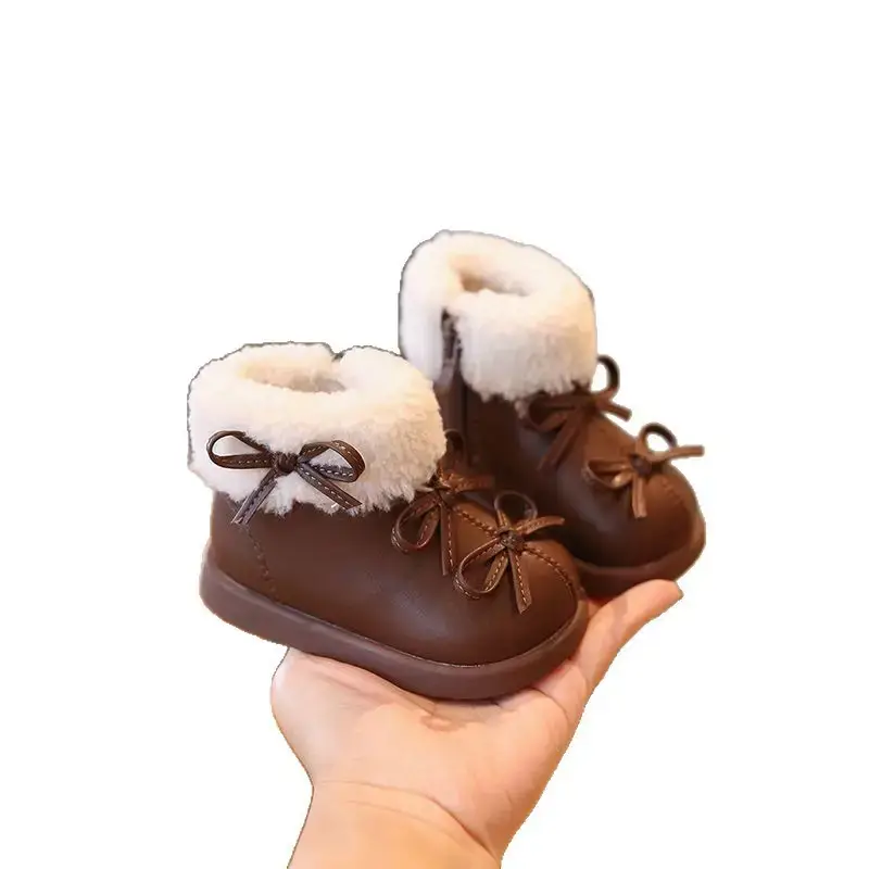 Baby Girl Fleece Lined Snow Boots Brown White