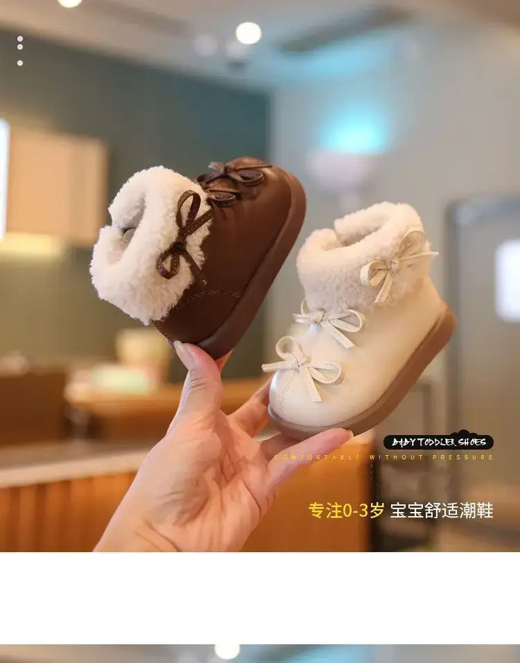 Baby Girl Fleece Lined Snow Boots Brown White — feature 2