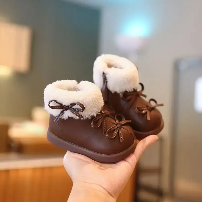 Baby Girl Fleece Lined Snow Boots Brown White
