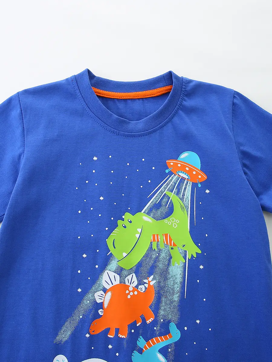 Blue Dinosaur Print Kids T-Shirt Short Sleeve - Image 5
