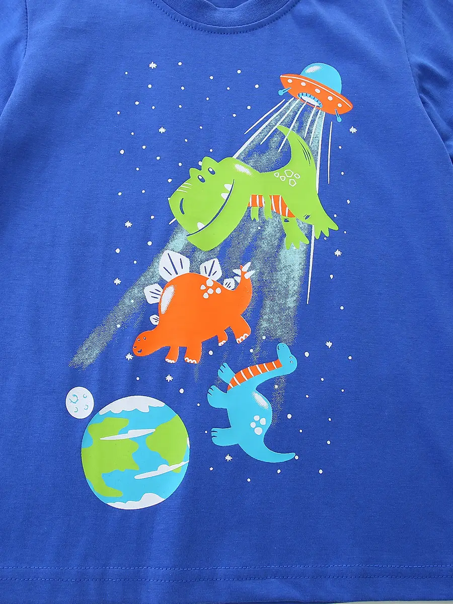 Blue Dinosaur Print Kids T-Shirt Short Sleeve - Image 6