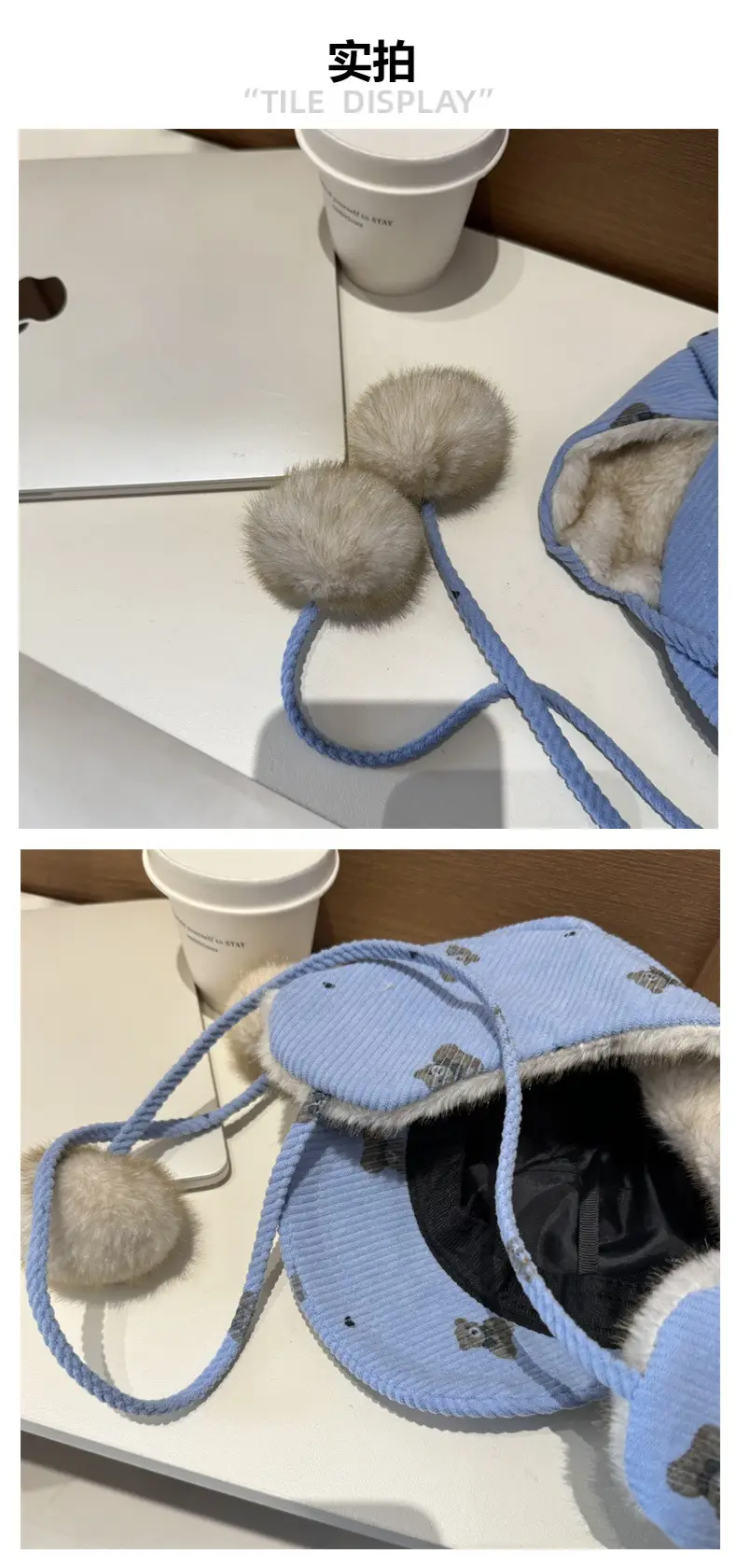 Winter Bear Print Plush Cap for Women Face-Slimming Duckbill Cap — feature 4