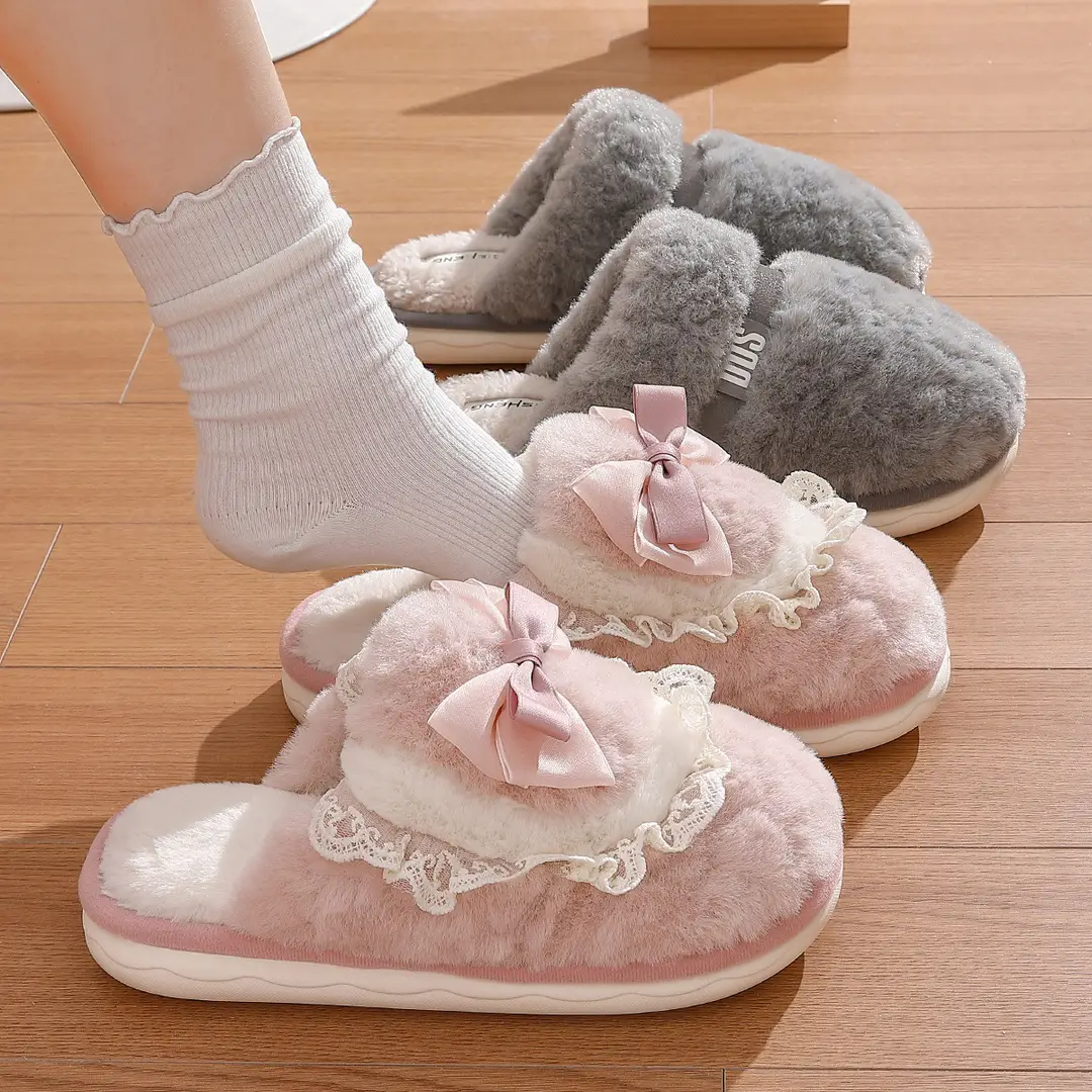 Cotton Slippers for Women Autumn and Winter New Style Indoor Home Thick-Soled Plush Warm Plus Velvet Outdoor Cotton Slippers Wholesale