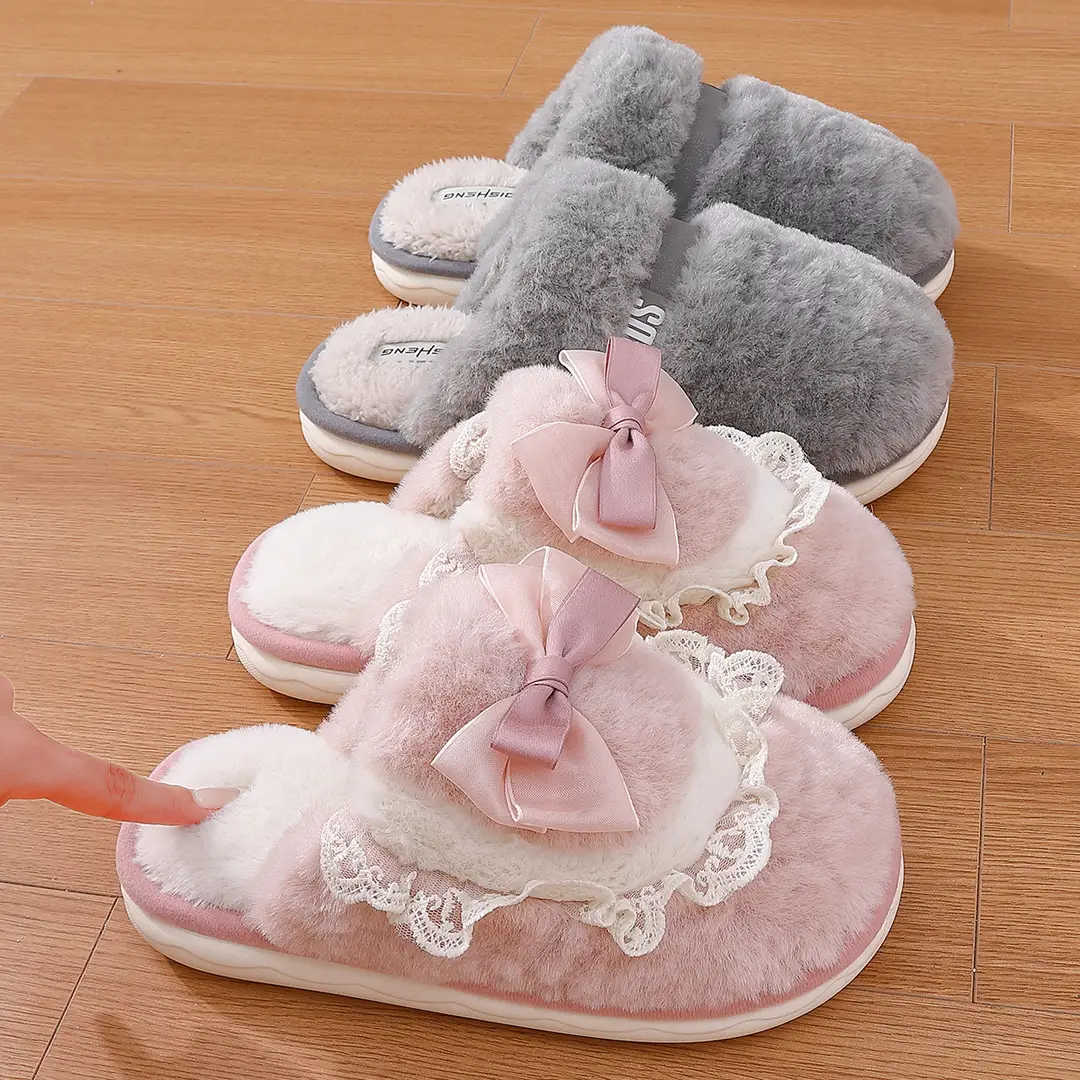 Cotton Slippers for Women Autumn and Winter New Style Indoor Home Thick-Soled Plush Warm Plus Velvet Outdoor Cotton Slippers Wholesale