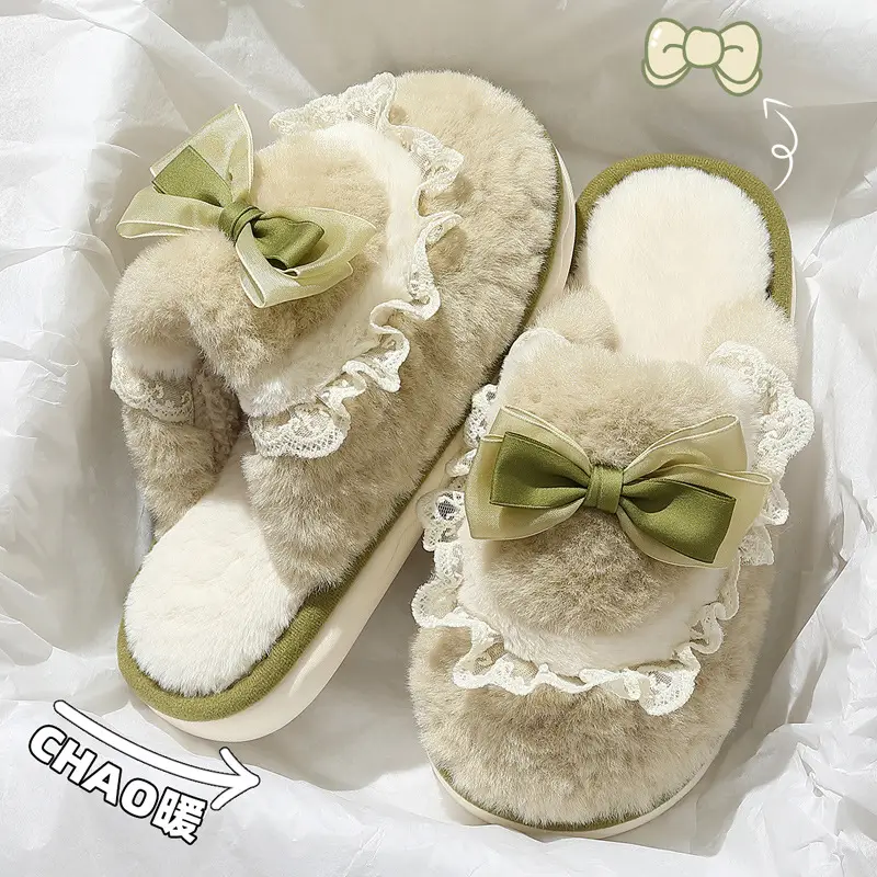 Cotton Slippers for Women Autumn and Winter New Style Indoor Home Thick-Soled Plush Warm Plus Velvet Outdoor Cotton Slippers Wholesale