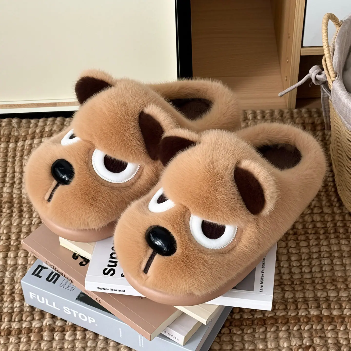 Angry Puppy Plush Cotton Slippers for Men Winter Warm Indoor Home - Image 4