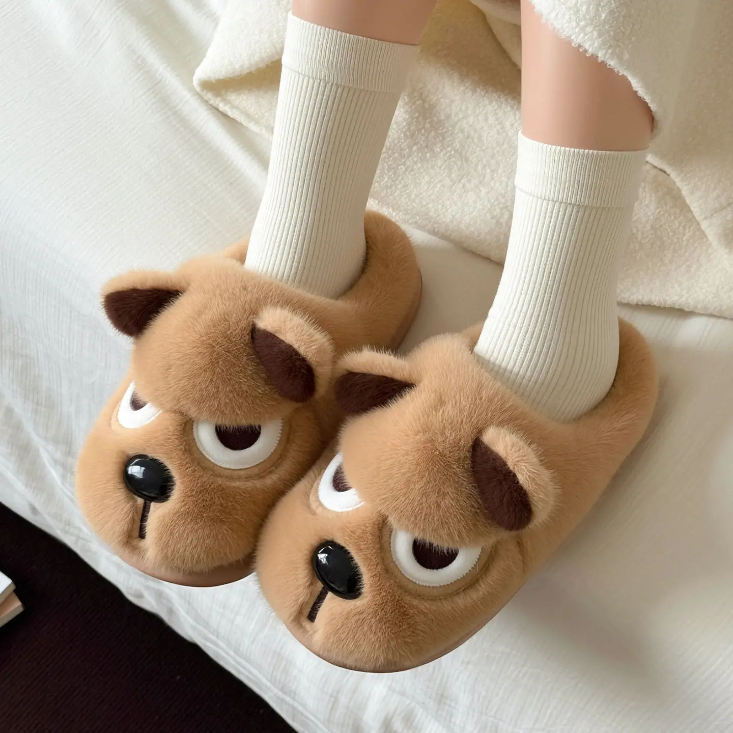 Angry Puppy Plush Cotton Slippers for Men Winter Warm Indoor Home - Image 7