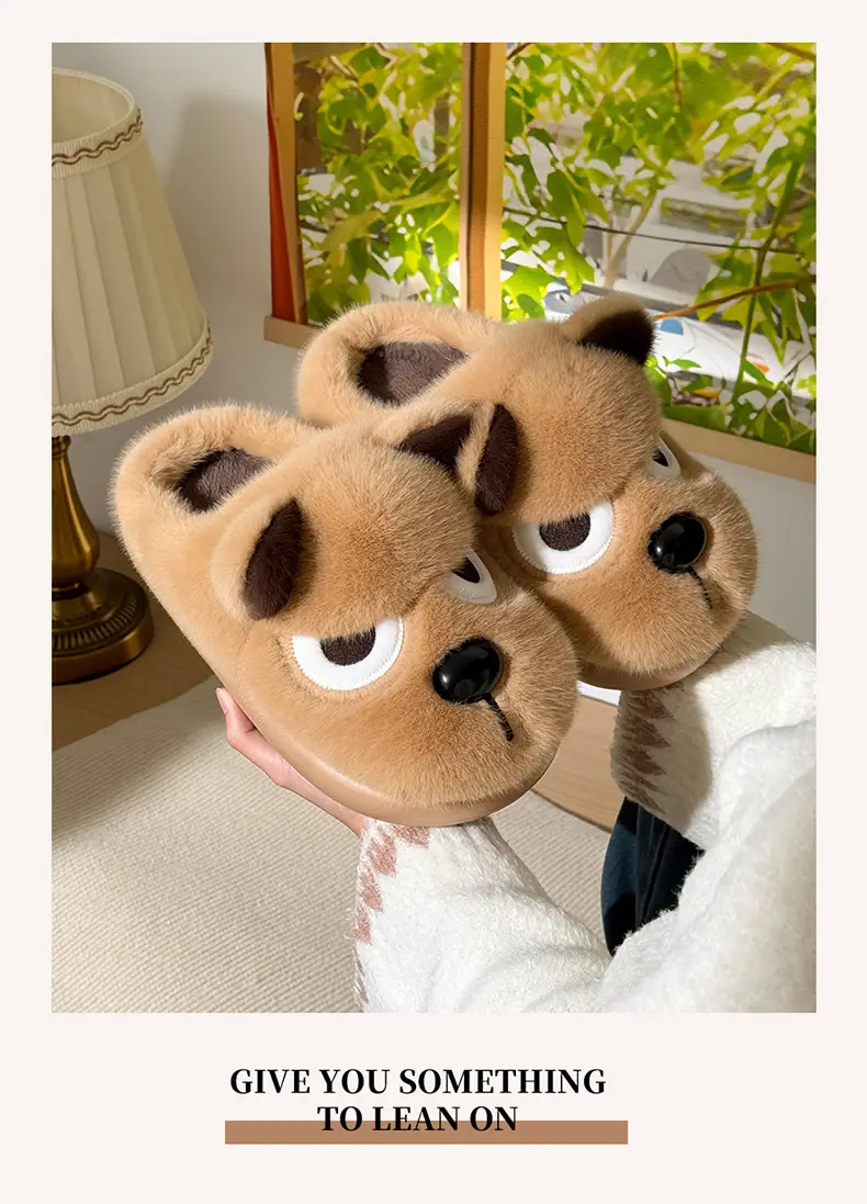 Angry Puppy Plush Cotton Slippers for Men Winter Warm Indoor Home — feature 11