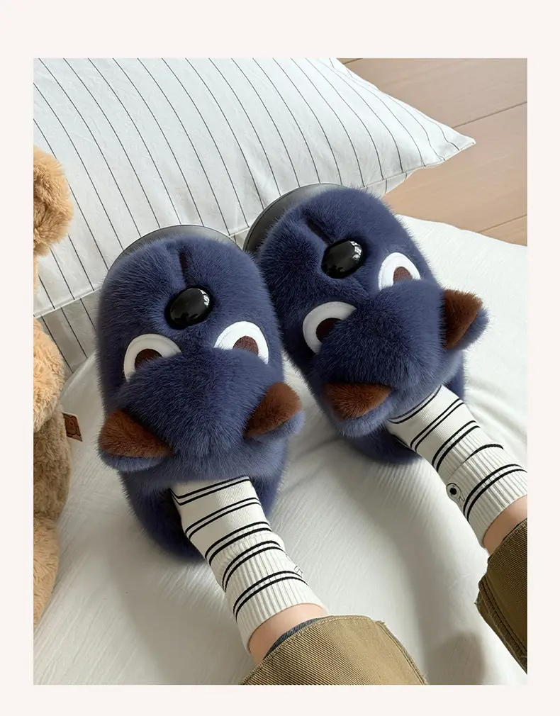 Angry Puppy Plush Cotton Slippers for Men Winter Warm Indoor Home — feature 12