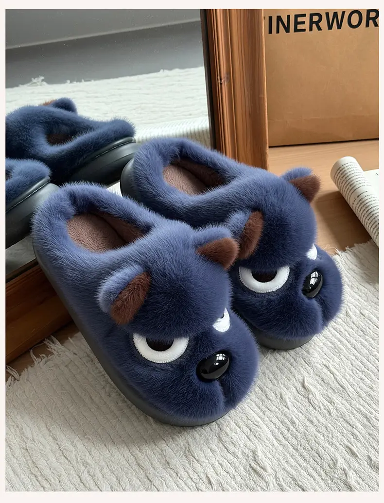 Angry Puppy Plush Cotton Slippers for Men Winter Warm Indoor Home — feature 6
