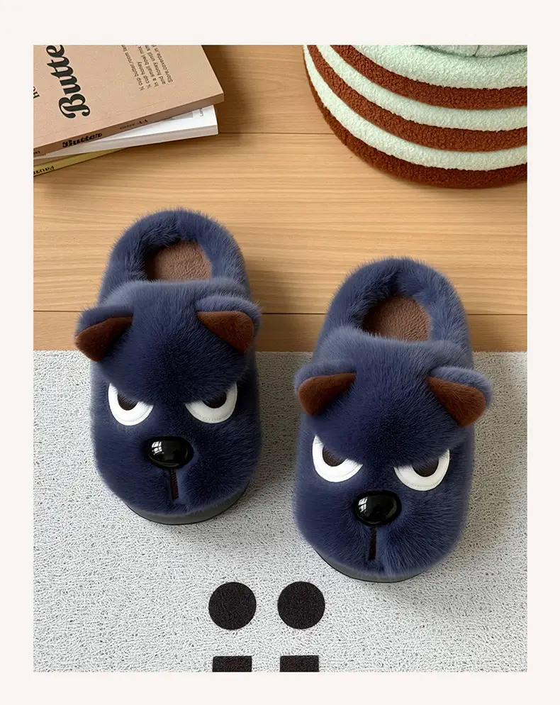 Angry Puppy Plush Cotton Slippers for Men Winter Warm Indoor Home — feature 9